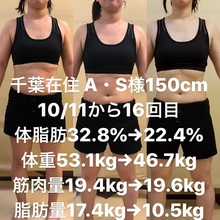 運動経験がないダイエットモニター様(千葉市在住A・S様) 10月11日から週２回のトレーニング16回目の劇的変化